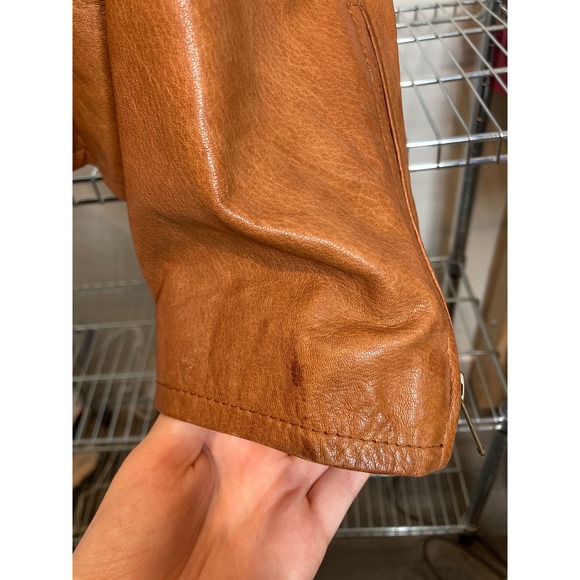 EILEEN FISHER Womens Tan Leather Jacket Sz S Zipper Collarless Timeless‎ Classic - Picture 10 of 12